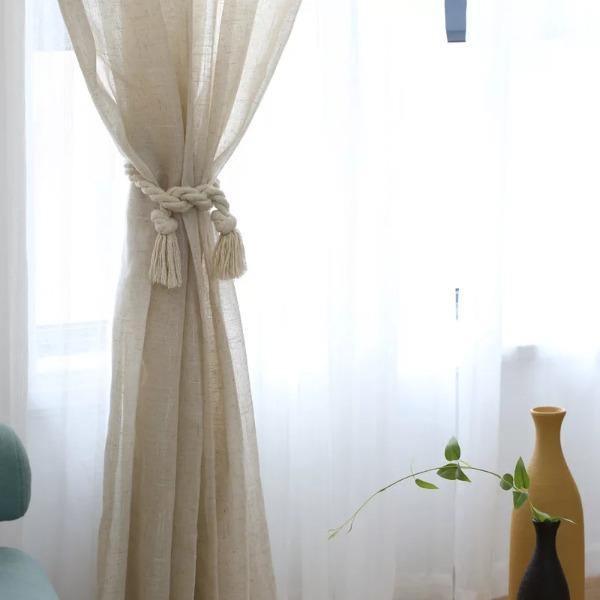 Ally soft beige semi-transparent sheer curtain  