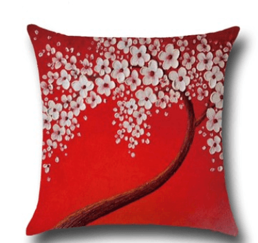 Artistic Essence: Three-Dimensional Oil Painting Trees and Flowers Cotton Cushion Cover45x45cm 1 