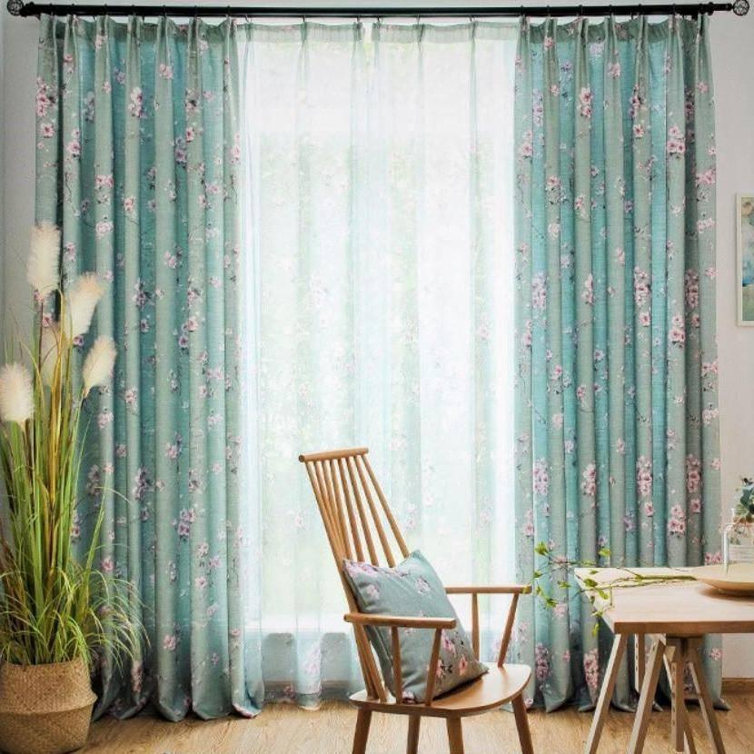 Barty light green with pink flower pattern curtain  