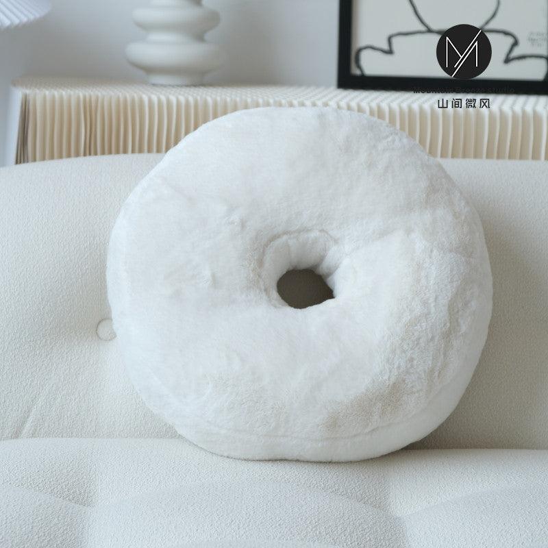 Black And White Line Embroidered Pillow Modern And SimpleSimulation rabbit fur donuts 40cm in diameter 