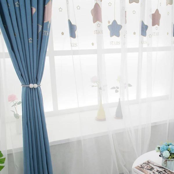 Brisa kids room star embroidered white sheer curtain  