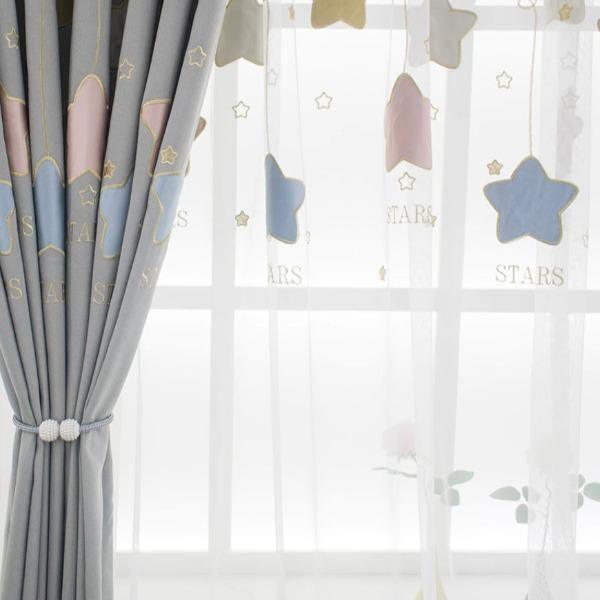 Brisa kids room star embroidered white sheer curtain  