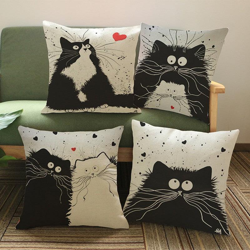 Cat Pattern Cartoon Images Linen Cotton Blend Cushion Cover  