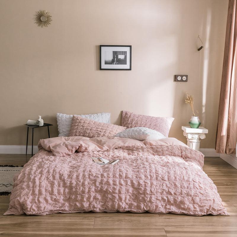 Charming Elegance: Four-Piece Girl's Heart Cotton Bedding EnsemblePink Oversize bed sheet 