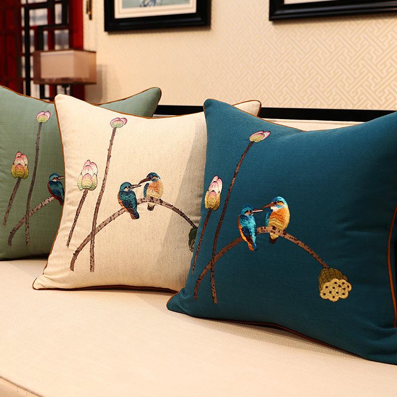 Chinese Style Embroidered Throw Pillow Cover  