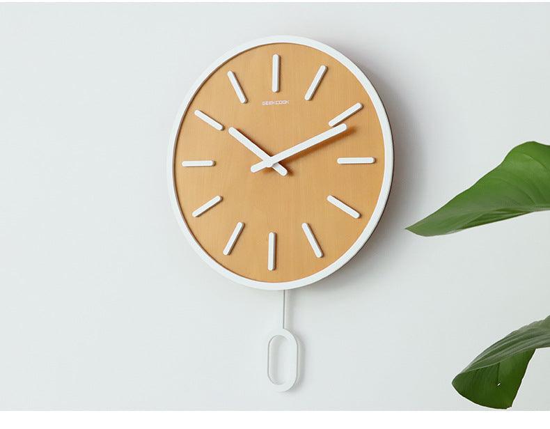 Clock Low Noise Wall Watch Living Room Shop Wall Clock Clock Simple ClockWood grain surface and white 30 cm  