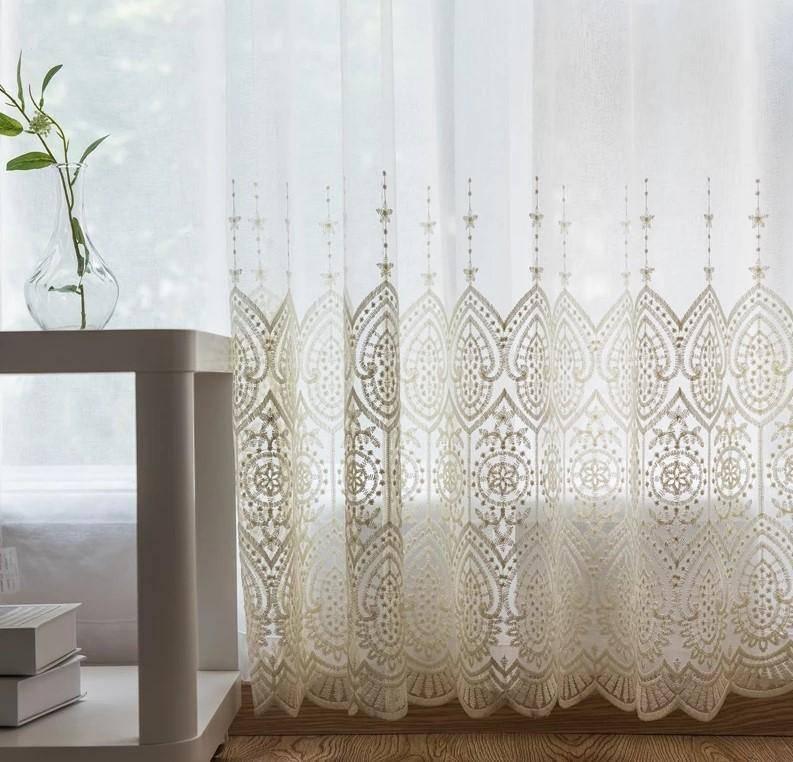 Dove embroidered white sheer custom made curtain  