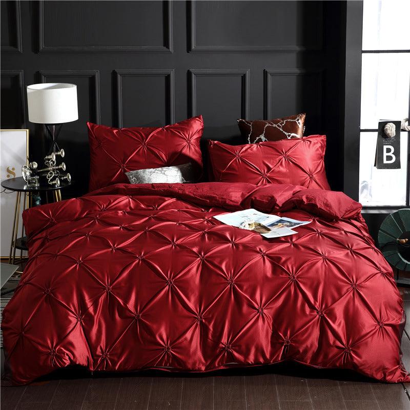 European Charm: Washed Silk Three-Piece Solid Color Bedding SetWine Red 220x240 3pcs 