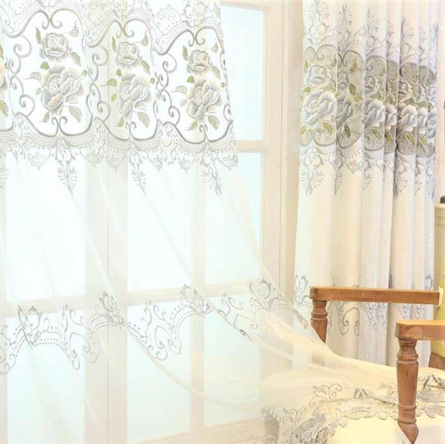 Gissa beige color embroidered custom made sheer curtain  