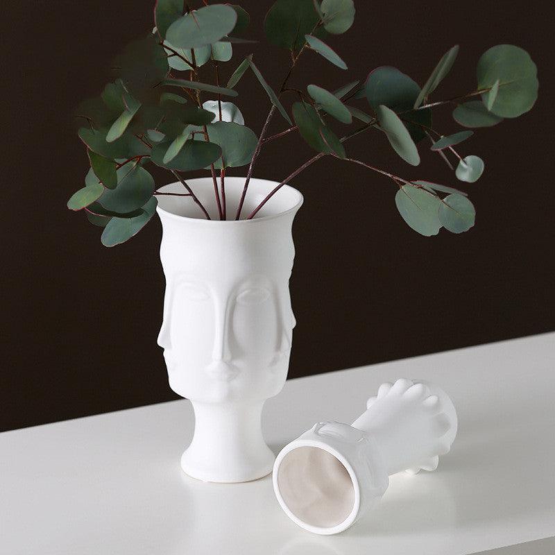 Glazed Human Pattern White Creative Ceramic Vase  