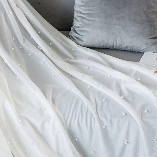 Iliana pearl embroidered white sheer custom made curtain  