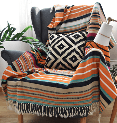 Indian color striped tassel blanket  
