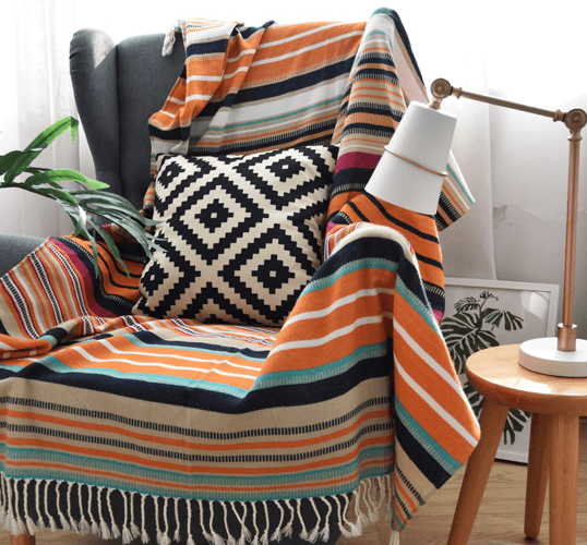 Indian color striped tassel blanketTassel  