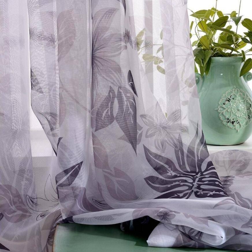 Leto leaves pattern purple custom made sheer curtain  