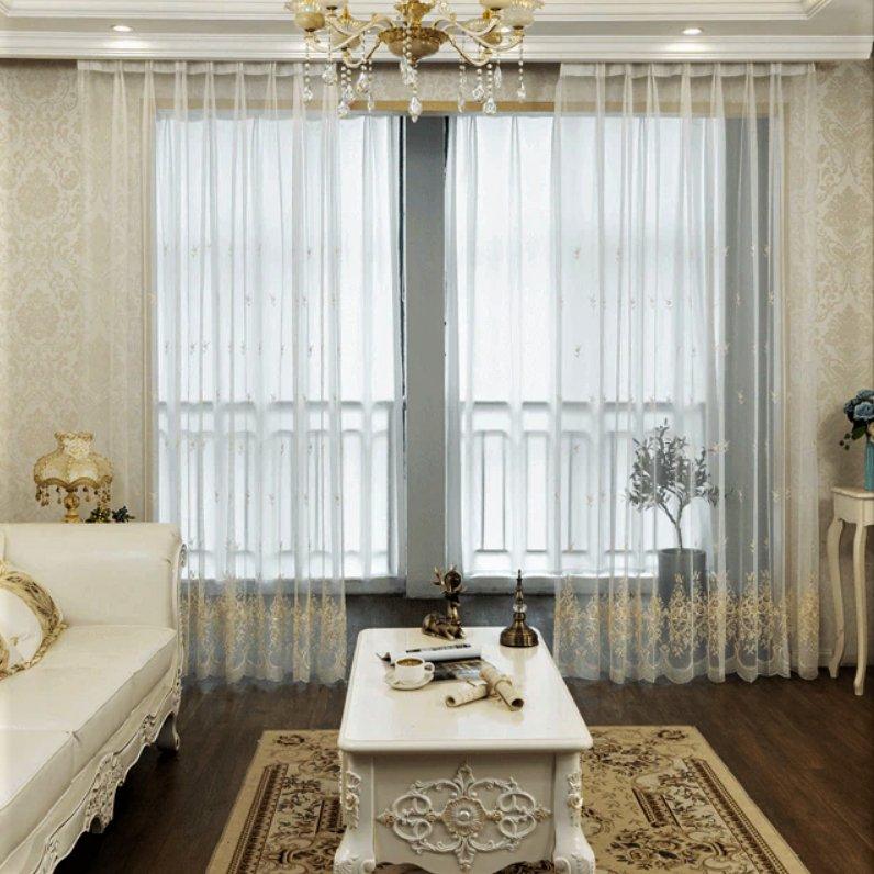 Lirna embroidered white lace custom made curtain  
