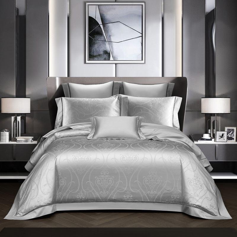 Luxurious Comfort: 140 Long-staple Cotton Pure Cotton Jacquard Four-piece Bedding Set for High-grade Five-star Hotel Quilt Cover BeddingRoland Light Gray 200x230cm 