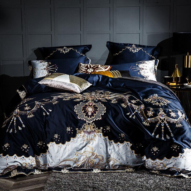 Luxurious Comfort: Four-Piece Egyptian Long Staple Cotton Bedding SetNavy Blue 2.0 