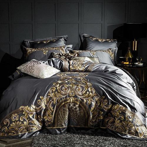 Luxurious Elegance: Embroidered Cotton Bedding SetGrey 1.8m 