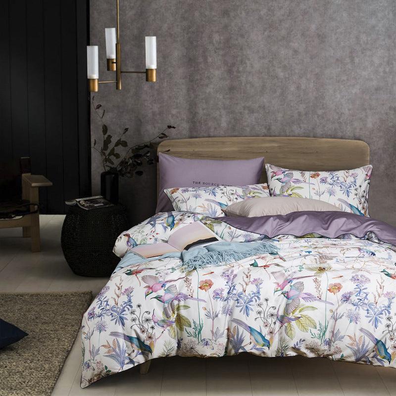 Luxury Silk Touch: Four-Piece Cotton Bedding Set with Exquisite Printed PatternWhite 220x240 