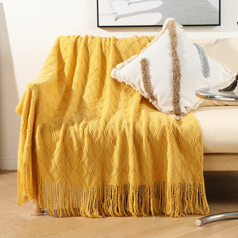 Nordic Classic Sofa Cover Knitted Soft  Blanket ThrowYellow 127x152cm 