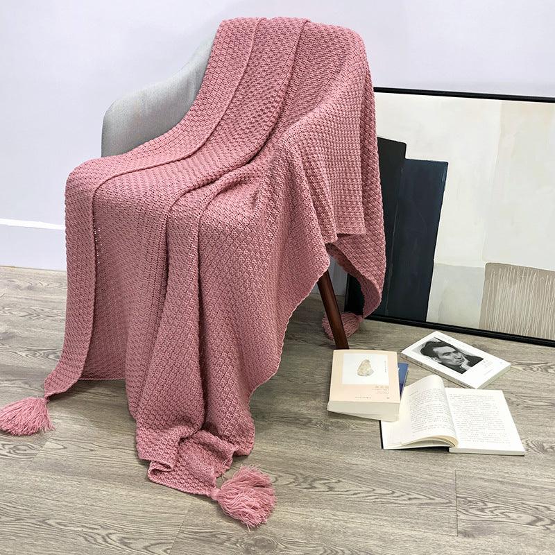 Nordic Style Thick Knitted Casual Blanket ThrowPink 110x150cm 