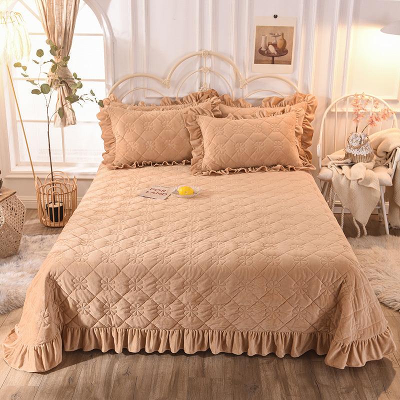 Premium Quilted Crystal Velvet Padded Bed CoverBeige 190x240 