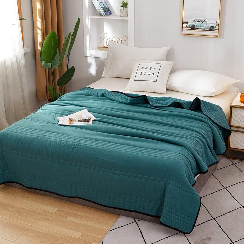 Renew Your Comfort: Washed Cotton Solid Color Bed CoverDark Green 100x150cm 