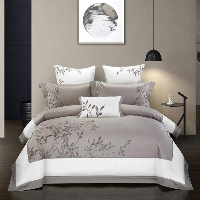 Satin Elegance: Four-Piece Pure Cotton Embroidery Bedding SetWhirling 200x230cm 