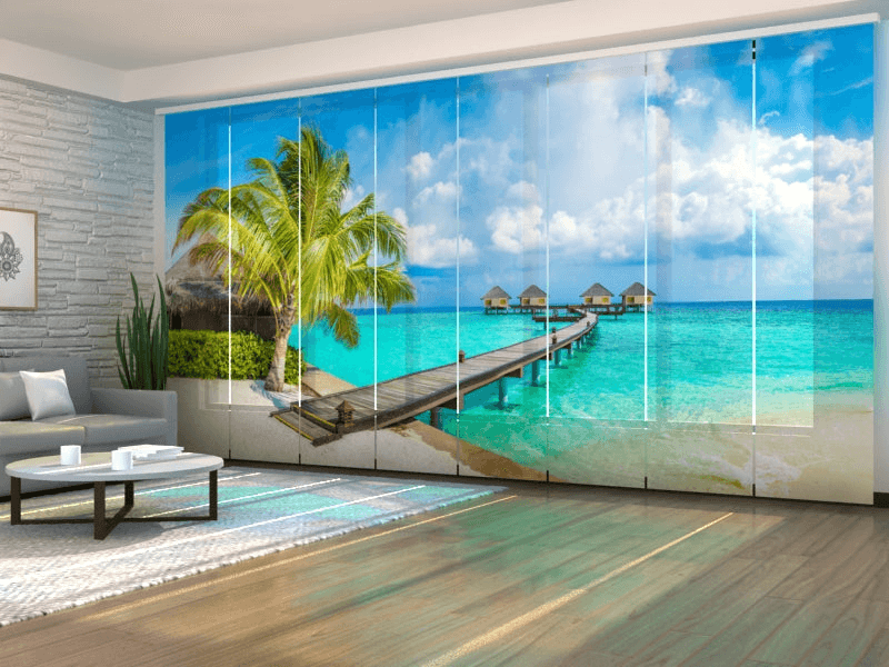 Set of 8 Panel Curtains Maldivian BungalowScreen 70 260