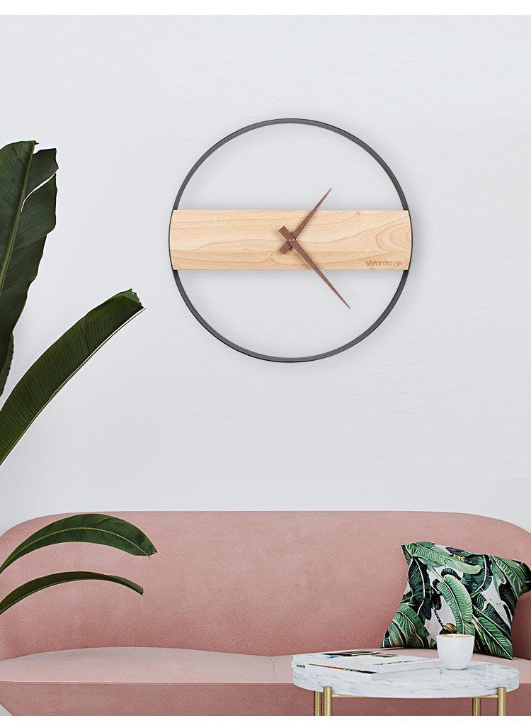Simple Modern Living Room Metal Wood Wall Clock  