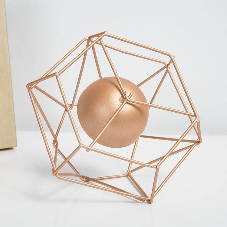 Simple geometric wrought iron golden candle holder  
