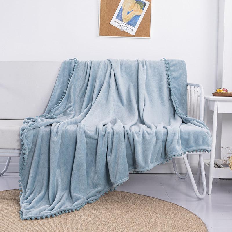 Tassel Ball Ball Solid Color Blanket Sofa Dormitory Blanket Gift Air Conditioning BlanketIce blue 130X150cm 