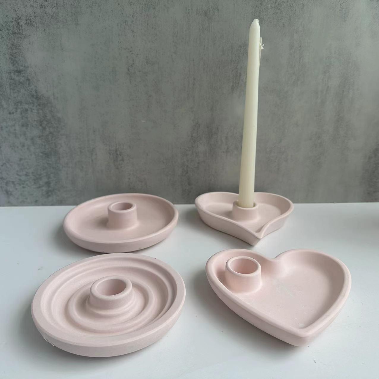 Three-dimensional Round Heart-shaped Candle Holder Silicone Mold  