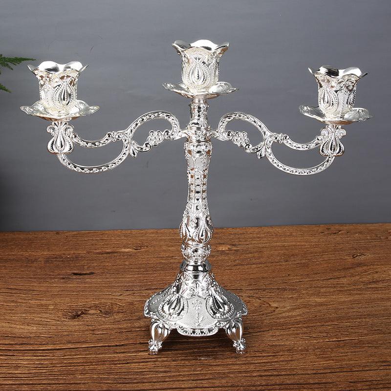 Tulip Candle Holder Candle Holder European Style Candlelight Dinner PropsThree silver  