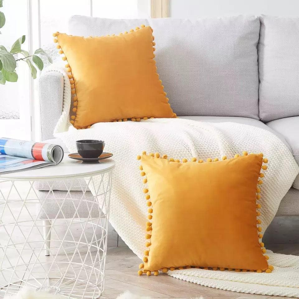 Velvet solid color sofa plush ball cushion cover  