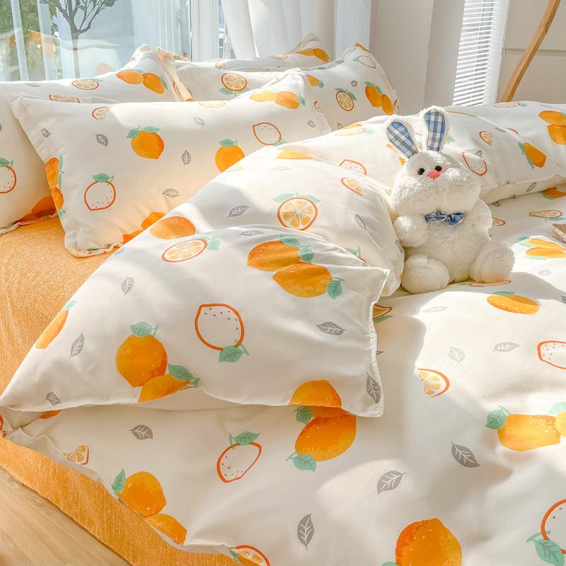 Vibrant Joy: Four-Piece Bright Printed Pattern Cotton Kids Bedding SetOrange Market 120cm 3 pcs set 
