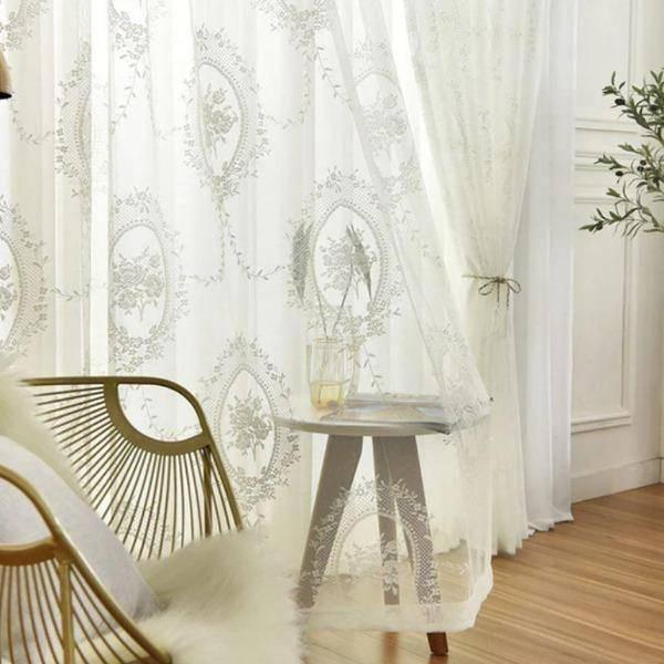 Eliase white lace custom made sheer curtain  