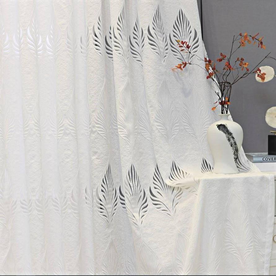 Merle white floral transparent custom made curtain100 cm x 250 cm Pencil Pleat 